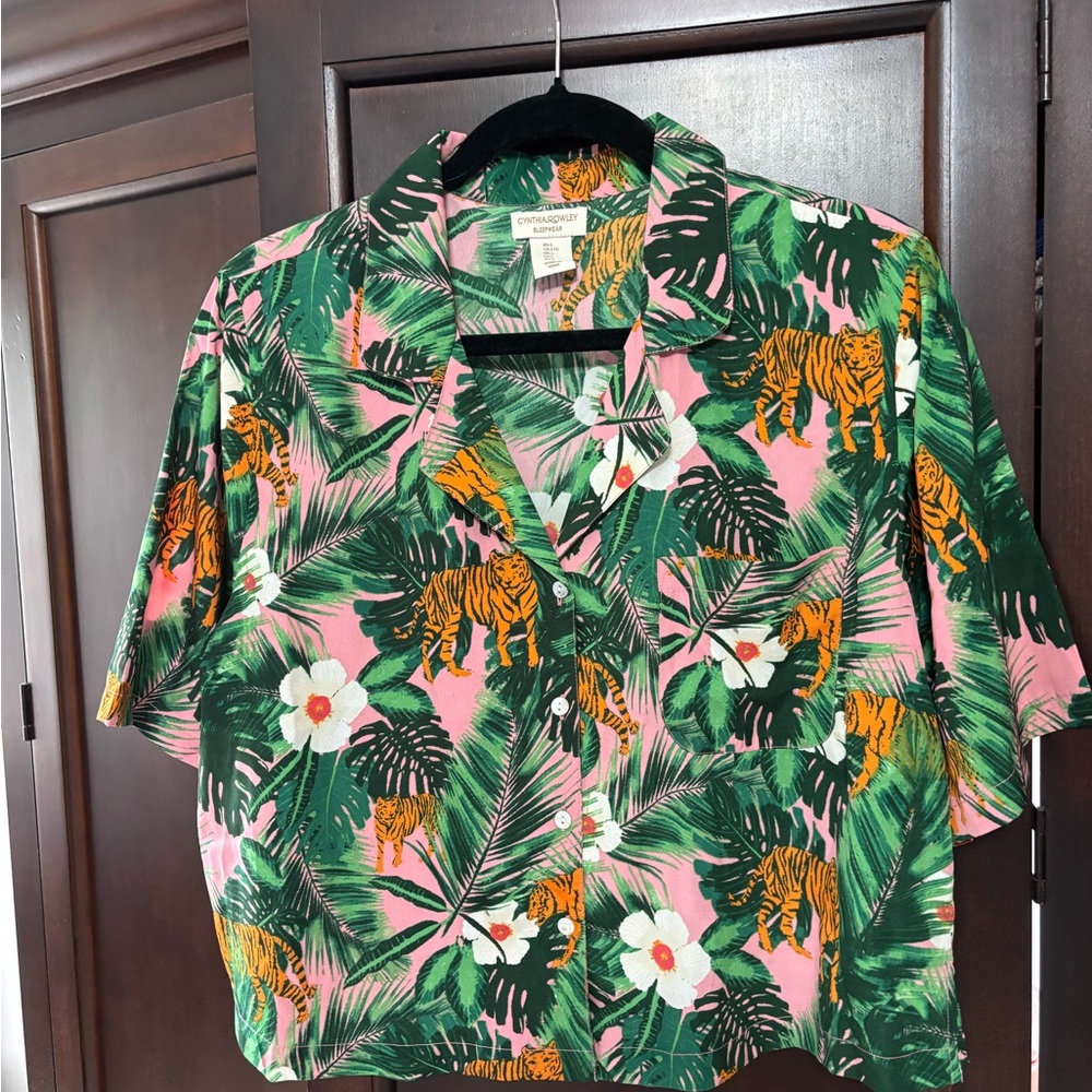 Cynthia Rowley Pink and Green Tiger Print Pajamas